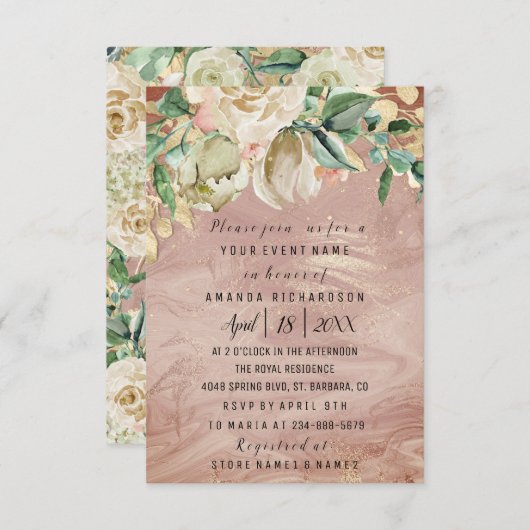 Bridal Birthday Flower Gold Mint Roos Marble Lijst Kaart (Voorkant / Achterkant)