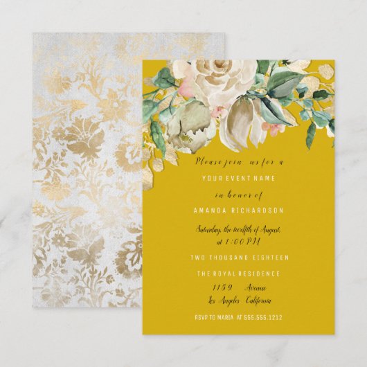 Bridal Birthday Party Roos Paint Floral Mustard Kaart (Voorkant / Achterkant)