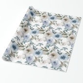 Bridal Blue en White Waterverf Rozen Cadeaupapier (Uitgerold)