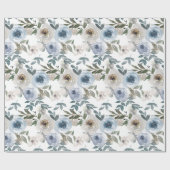 Bridal Blue en White Waterverf Rozen Cadeaupapier (Vlak)