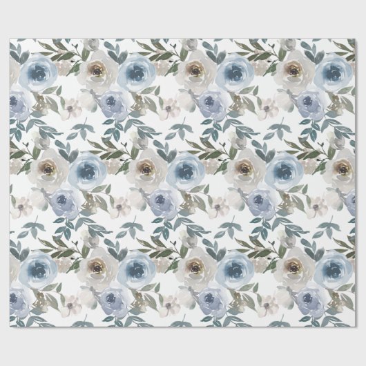 Bridal Blue en White Waterverf Rozen Cadeaupapier (Vlak)
