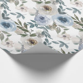Bridal Blue en White Waterverf Rozen Cadeaupapier (Hoek)