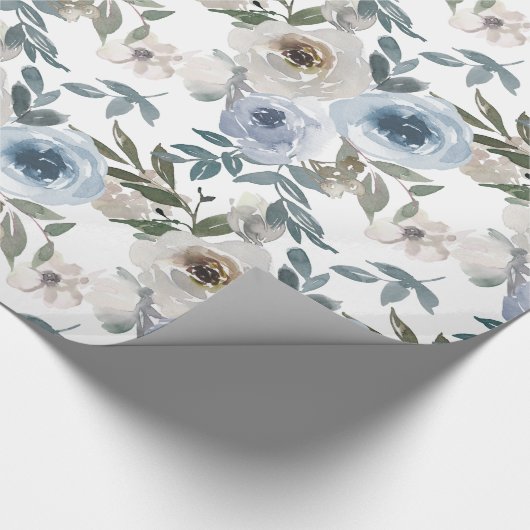 Bridal Blue en White Waterverf Rozen Cadeaupapier (Hoek)