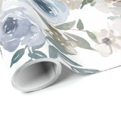 Bridal Blue en White Waterverf Rozen Cadeaupapier (Rol Hoek)