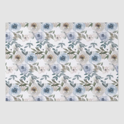 Bridal Blue en White Waterverf Rozen Tissuepapier (Voorkant)