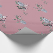 Bridal Blue Hydrangeas en vogels op roze Cadeaupapier (Hoek)