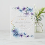 Bridal Blue-Violet Vertaalde Waterverf bloemen Kaart (Staand voorkant)