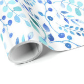 Bridal Blue Waterverf Leaves en Heart Shapes Cadeaupapier (Rol Hoek)