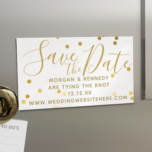 Bridal Blush Gold Confetti Magnetic Save Dates Magnetisch Visitekaartje
