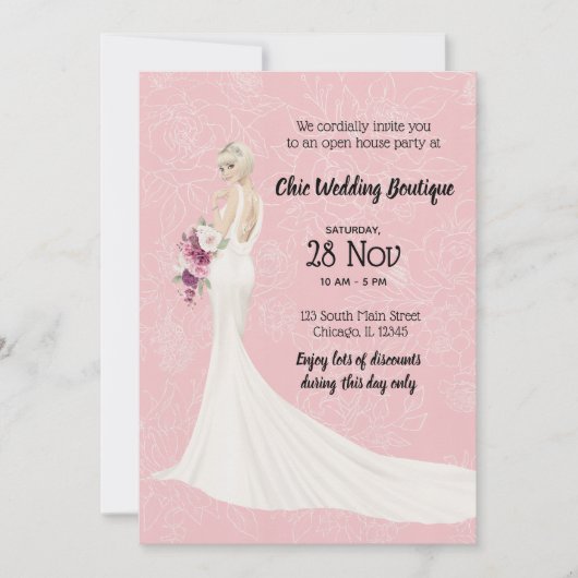 Bridal boutique open house kiest achtergrondkleur kaart (Voorkant)