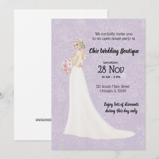 Bridal boutique open house kiest achtergrondkleur kaart (Voorkant / Achterkant)
