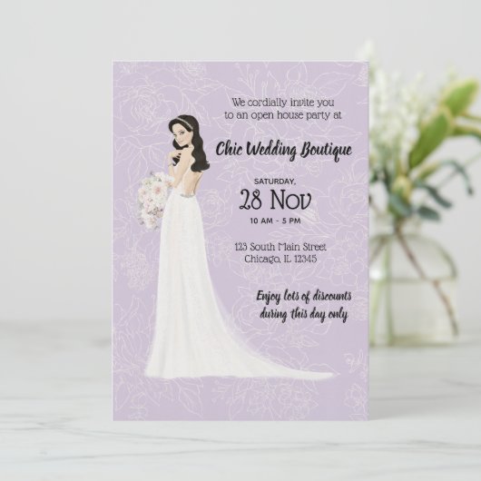 Bridal boutique open house kiest achtergrondkleur kaart (Staand voorkant)