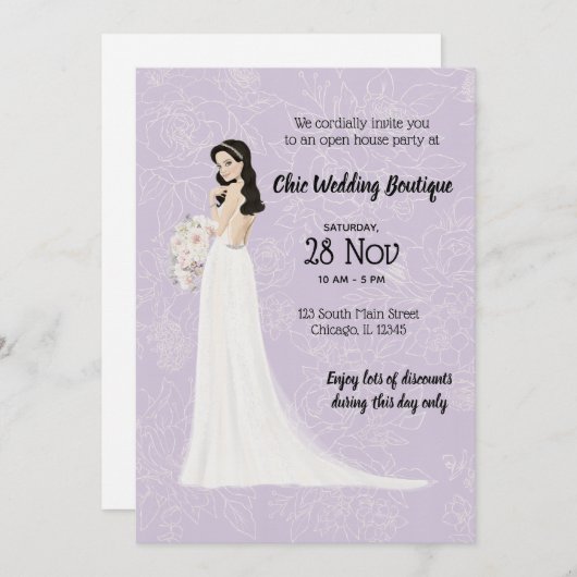 Bridal boutique open house kiest achtergrondkleur kaart (Voorkant / Achterkant)