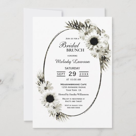 Bridal Brunch Black en White Floral Kaart (Voorkant)