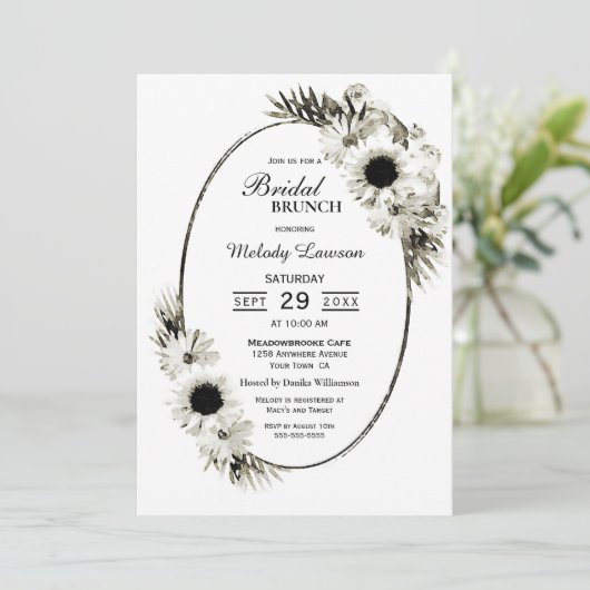 Bridal Brunch Black en White Floral Kaart (Staand voorkant)