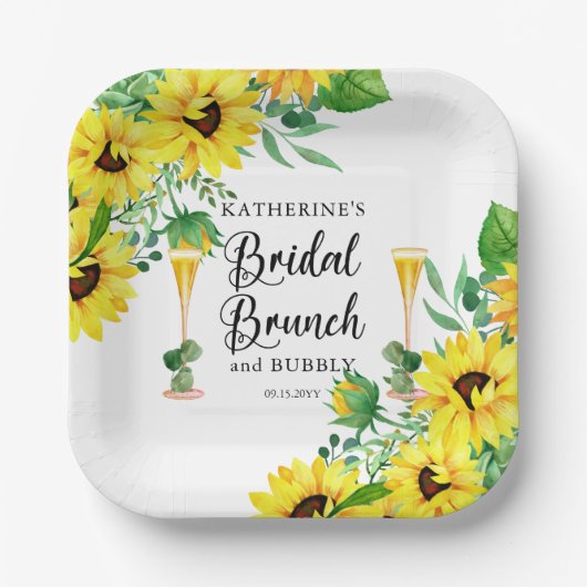 Bridal Brunch & Bubble Shower Boho Sunflower Pape Papieren Bordje (Voorkant)