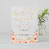 Bridal Brunch | Echte Waterverf Roos en grafisch s Folie Uitnodiging (Staand Voorkant)