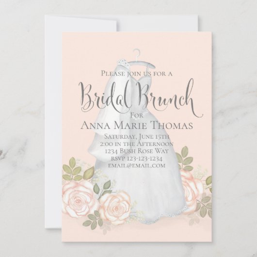 Bridal Brunch Elegant Wedding Dress Blush Floral Kaart (Voorkant)