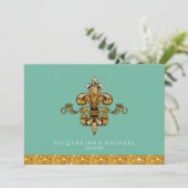Bridal Brunch Faux Gold Blauwgroen Formal Fleur de Kaart (Staand voorkant)