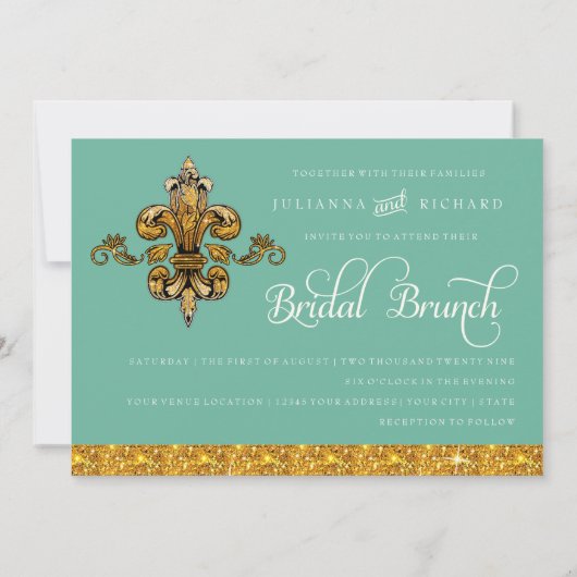 Bridal Brunch Faux Gold Blauwgroen Formal Fleur de Kaart (Achterkant)