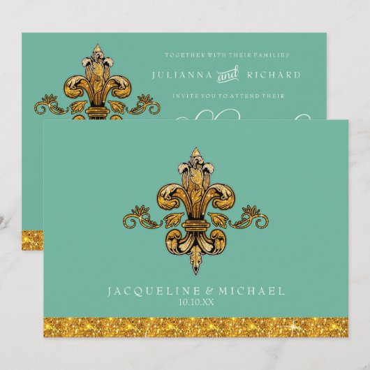 Bridal Brunch Faux Gold Blauwgroen Formal Fleur de Kaart (Voorkant / Achterkant)