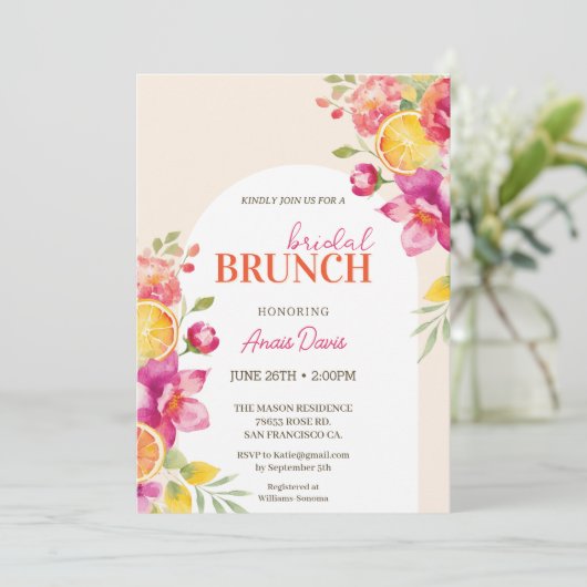 Bridal brunch Floral Citrus Bridal Shower Kaart (Staand voorkant)