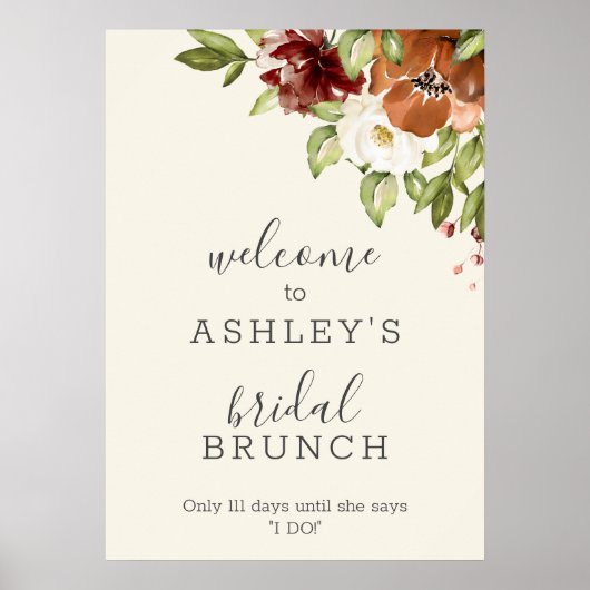 Bridal Brunch floral Rustic Welcome Sign Poster (Voorkant)