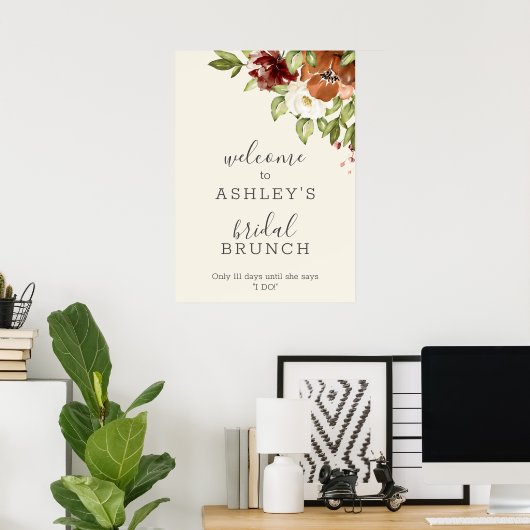 Bridal Brunch floral Rustic Welcome Sign Poster (Thuiskantoor)