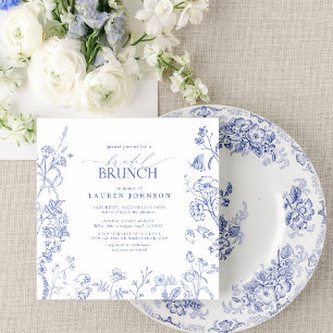 Bridal Brunch, Frans Blauw en wit Victoriaans Flor Kaart