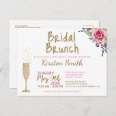Bridal Brunch Gold Bubbly Bruids Douche Uitnodigin Briefkaart (Voorkant / Achterkant)
