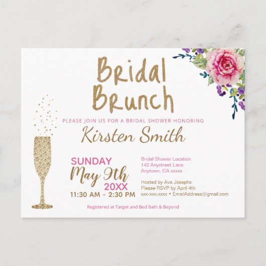 Bridal Brunch Gold Bubbly Bruids Douche Uitnodigin Briefkaart (Voorkant)
