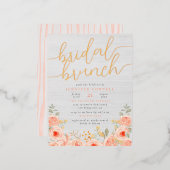 Bridal Brunch handgeschilderde Rozen & Manuscript  Folie Uitnodiging Briefkaart (Voorkant / Achterkant)