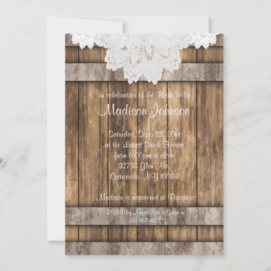 Bridal Brunch in Rustic Wood en Lace Kaart (Achterkant)