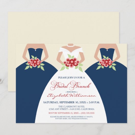 Bridal Brunch Invite (marine) Kaart (Voorkant / Achterkant)