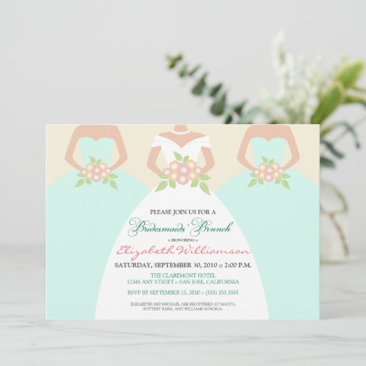 Bridal Brunch Invite (munt) Kaart (Staand voorkant)