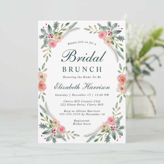 Bridal Brunch KerstFloral Waterverf Kaart (Staand voorkant)