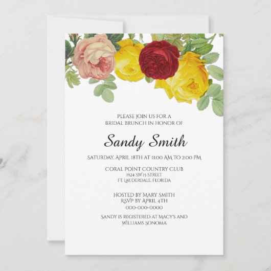 Bridal Brunch met  Rozen Floral Kaart (Voorkant)