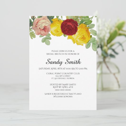 Bridal Brunch met  Rozen Floral Kaart (Staand voorkant)