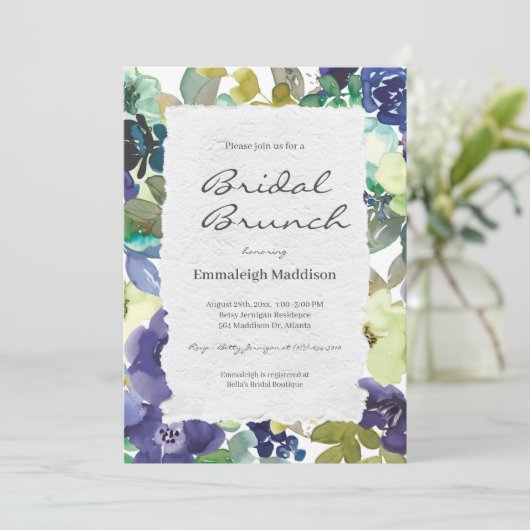 Bridal Brunch Paarse Waterverven van Torn Paper Kaart (Staand voorkant)