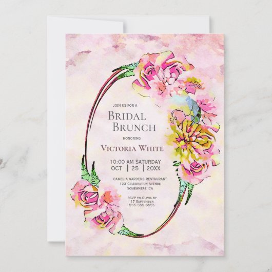 Bridal Brunch Pink Floral Waterverf Kaart (Voorkant)