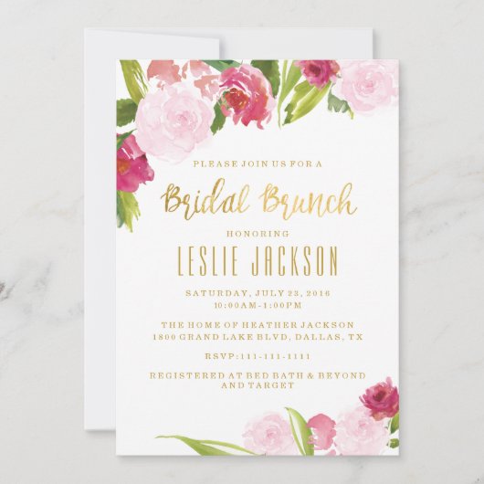 Bridal Brunch Shower Invitation Blush and Gold Kaart (Voorkant)