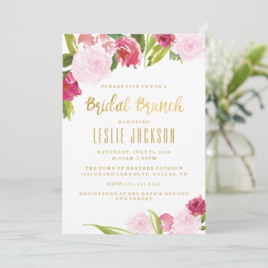 Bridal Brunch Shower Invitation Blush and Gold Kaart (Staand voorkant)