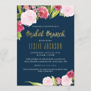 Bridal Brunch Shower Invitation Navy and Gold Kaart