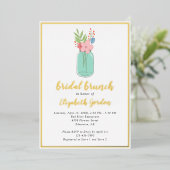 Bridal Brunch Shower Mason Jar Flowers Gold Foil Folie Uitnodiging (Staand Voorkant)