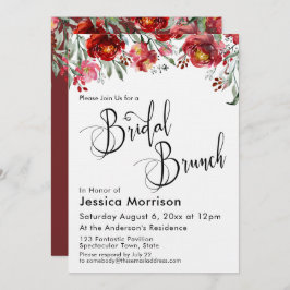Bridal Brunch Typografie Bourgondië Rode Bloemen Kaart