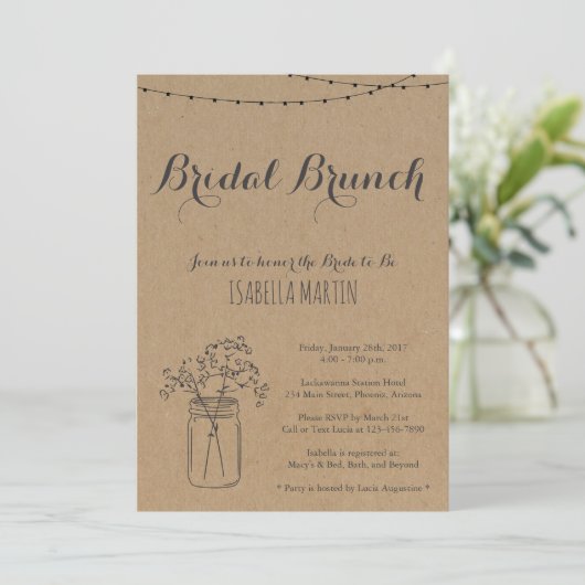 Bridal Brunch Uitnodiging om kraft Achtergrond (Staand voorkant)