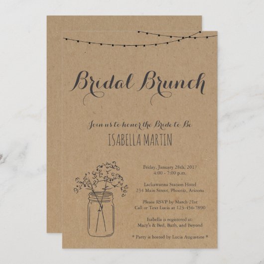 Bridal Brunch Uitnodiging om kraft Achtergrond (Voorkant / Achterkant)