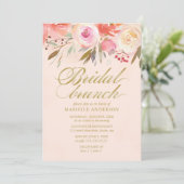 Bridal Brunch Waterverf Floral Blush Gold Script Kaart (Staand voorkant)