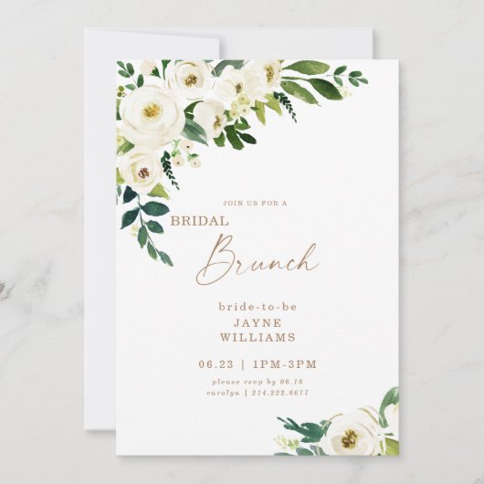 Bridal Brunch White Floral Invitation Kaart (Voorkant)