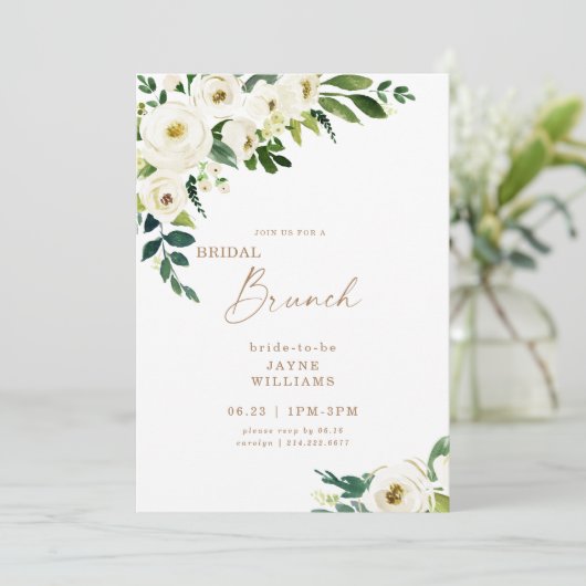 Bridal Brunch White Floral Invitation Kaart (Staand voorkant)